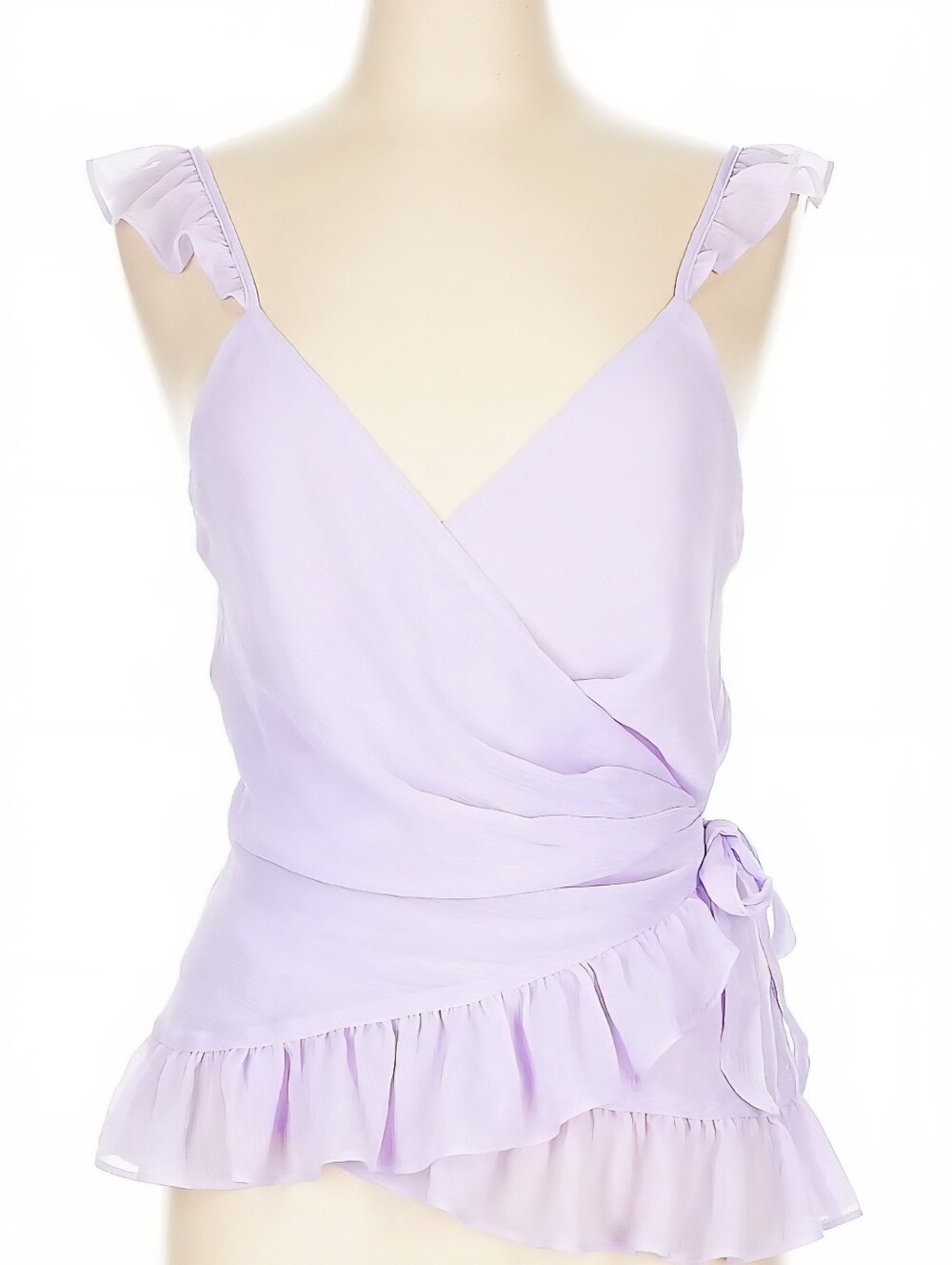 Express Lavender Lilac Ruffle Wrap Cami Top Wedding Guest Lilac Blouse L NWT